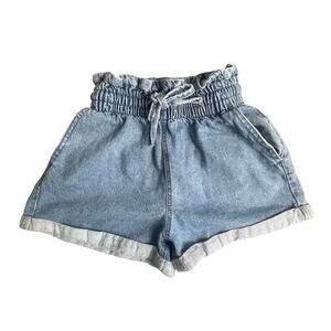 Forever 21 Denim Light Blue Elastic Drawstring High Rise Shorts Size Medium